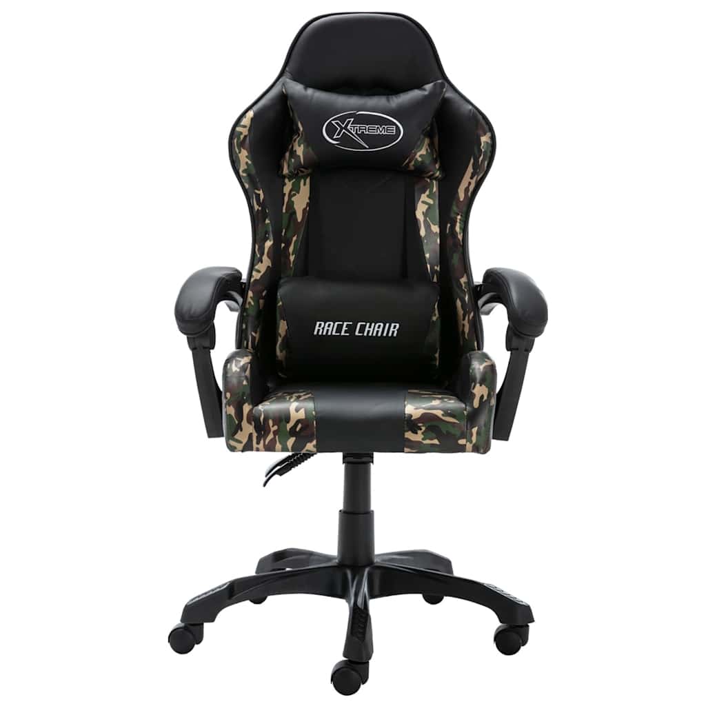 Cadeira estilo corrida couro artificial preto e camuflado