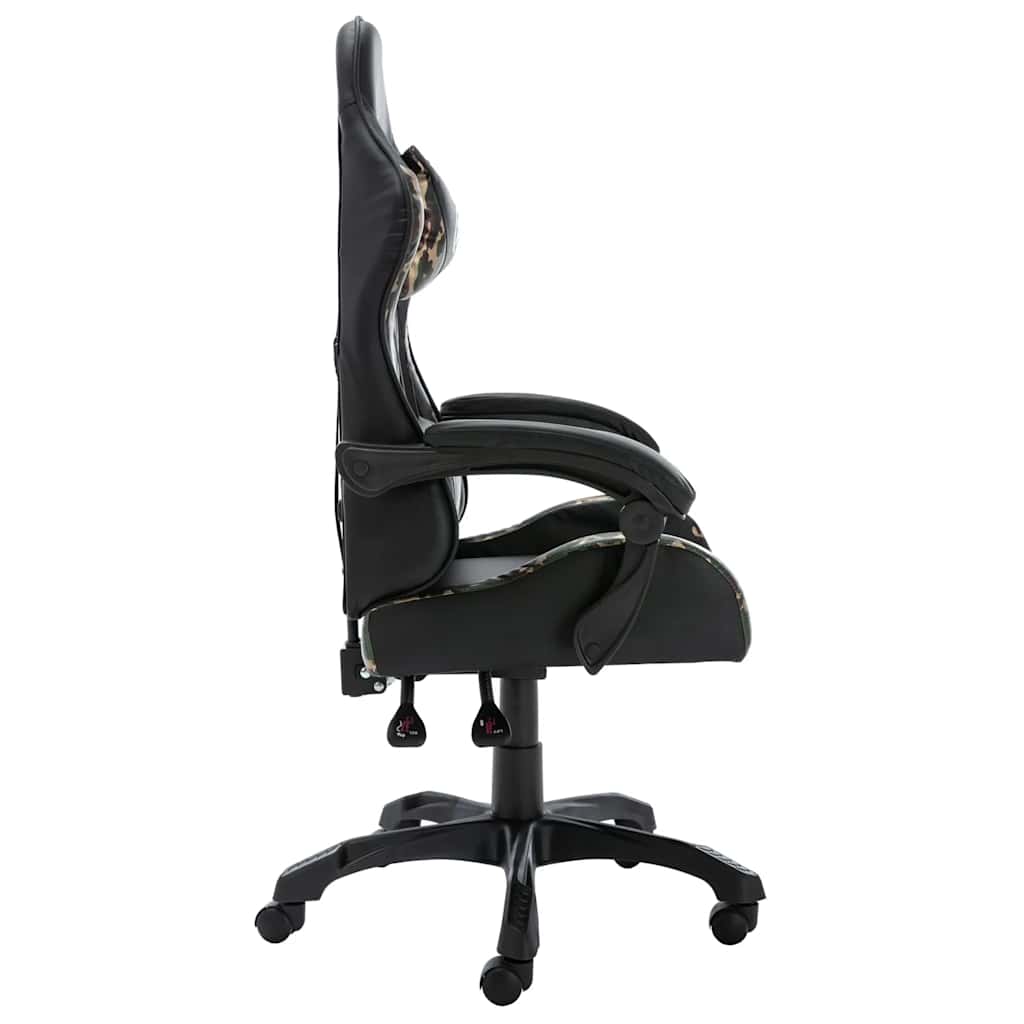 Cadeira estilo corrida couro artificial preto e camuflado