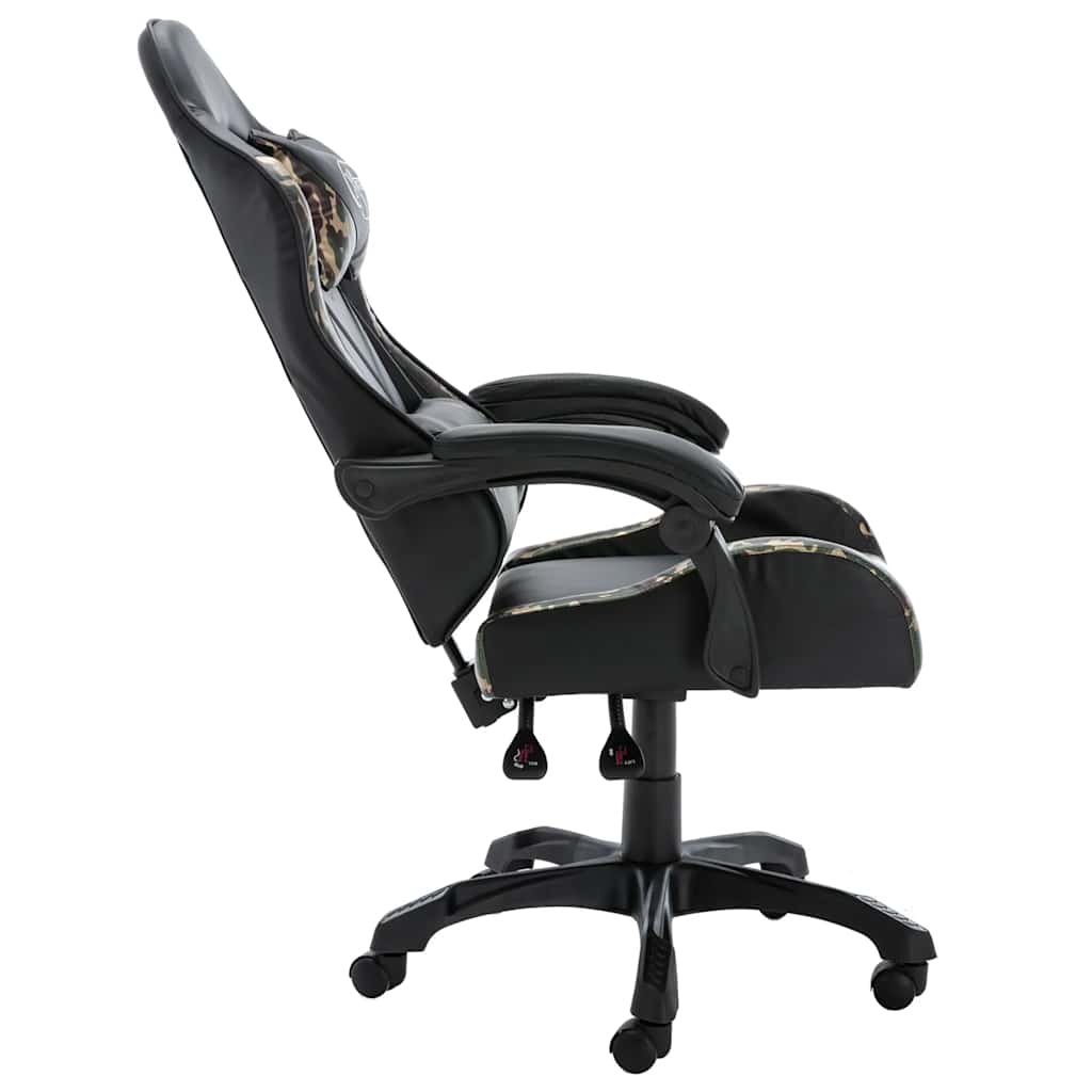 Cadeira estilo corrida couro artificial preto e camuflado
