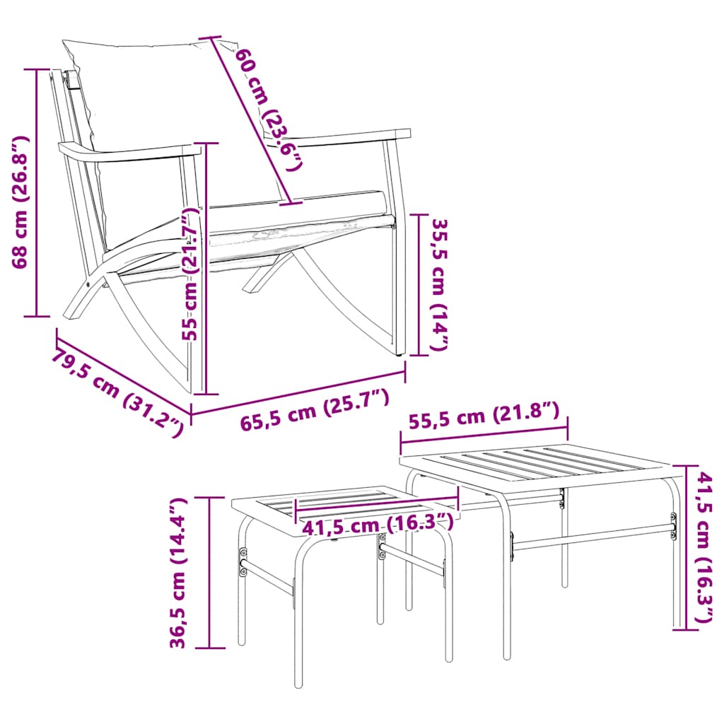 4 Pcs conjunto mobiliário de varanda com almofadões aço preto
