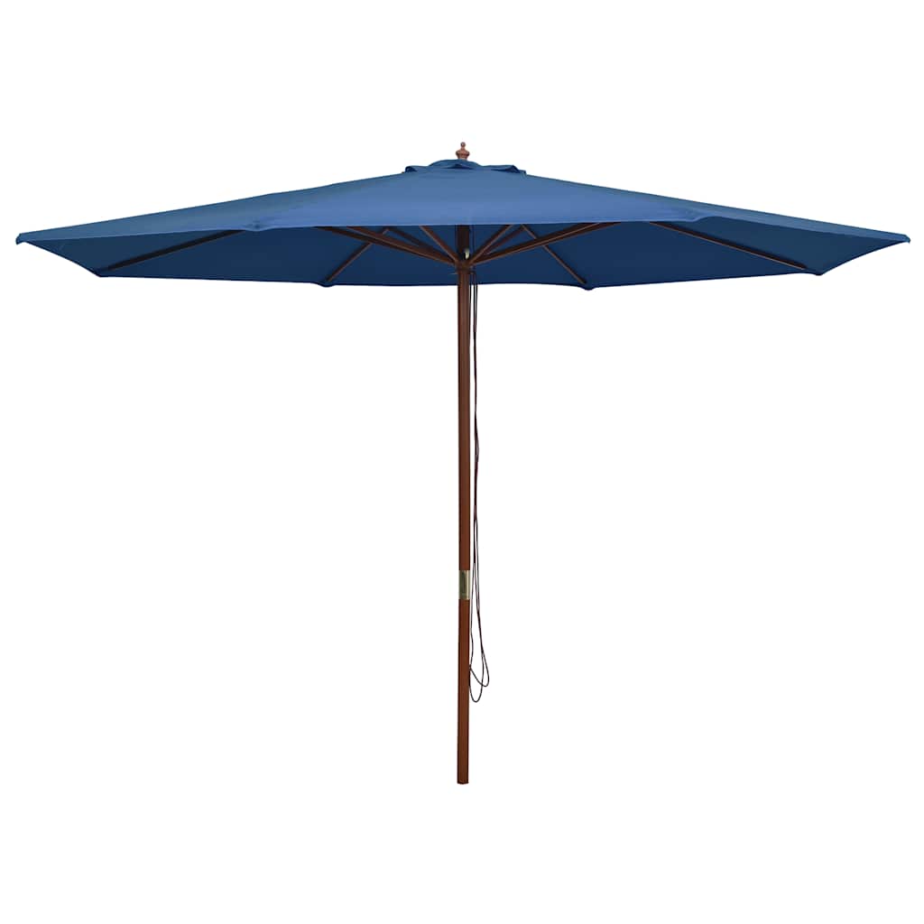 Guarda-sol de exterior c/ poste de madeira 350 cm azul