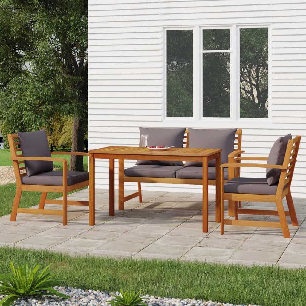 4 Pcs conj. jantar jardim c/ almofadões madeira acácia maciça