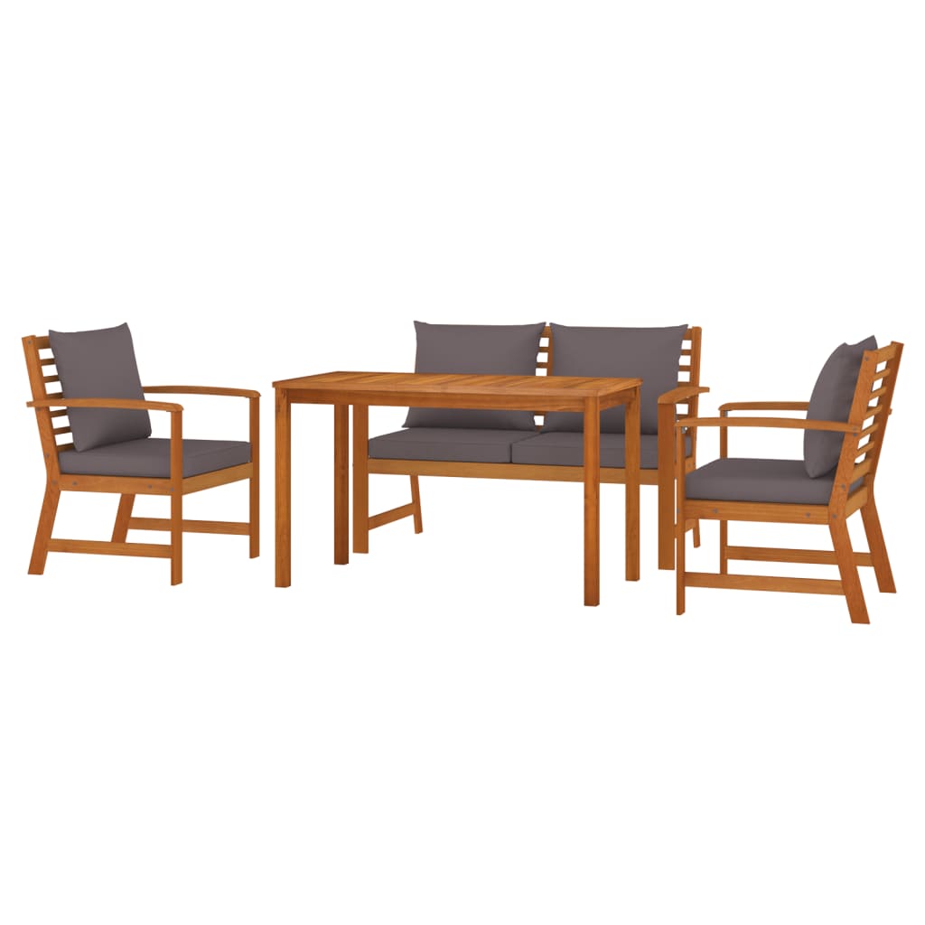 4 Pcs conj. jantar jardim c/ almofadões madeira acácia maciça
