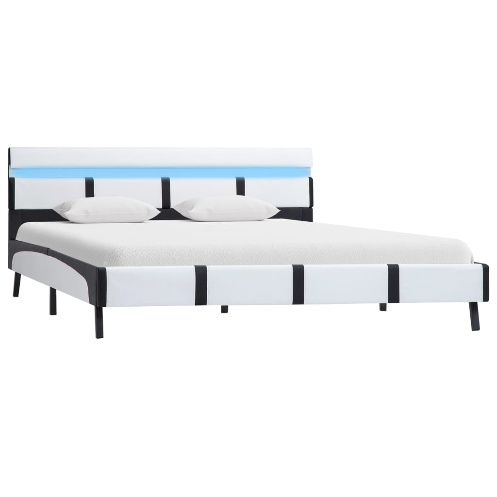 Estrutura de cama com LED 140x200 cm couro artificial branco