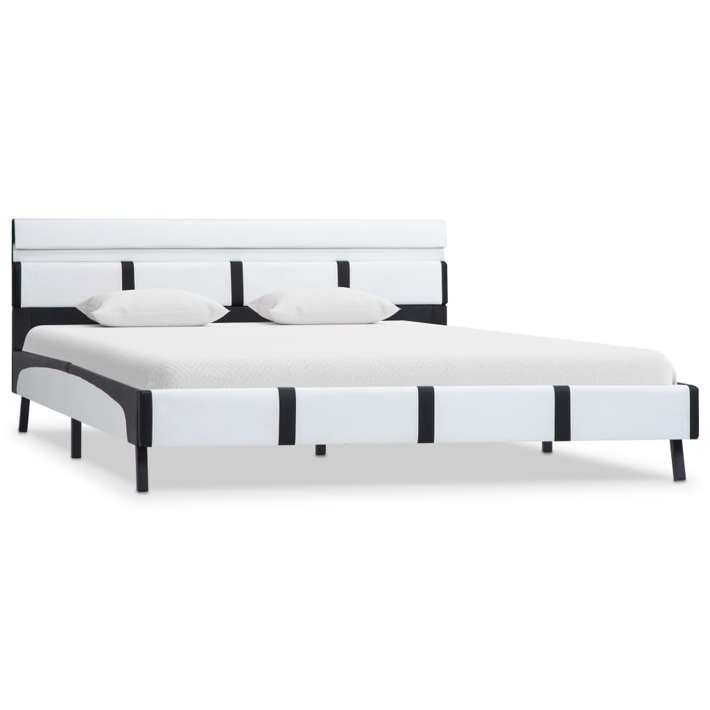 Estrutura de cama com LED 140x200 cm couro artificial branco