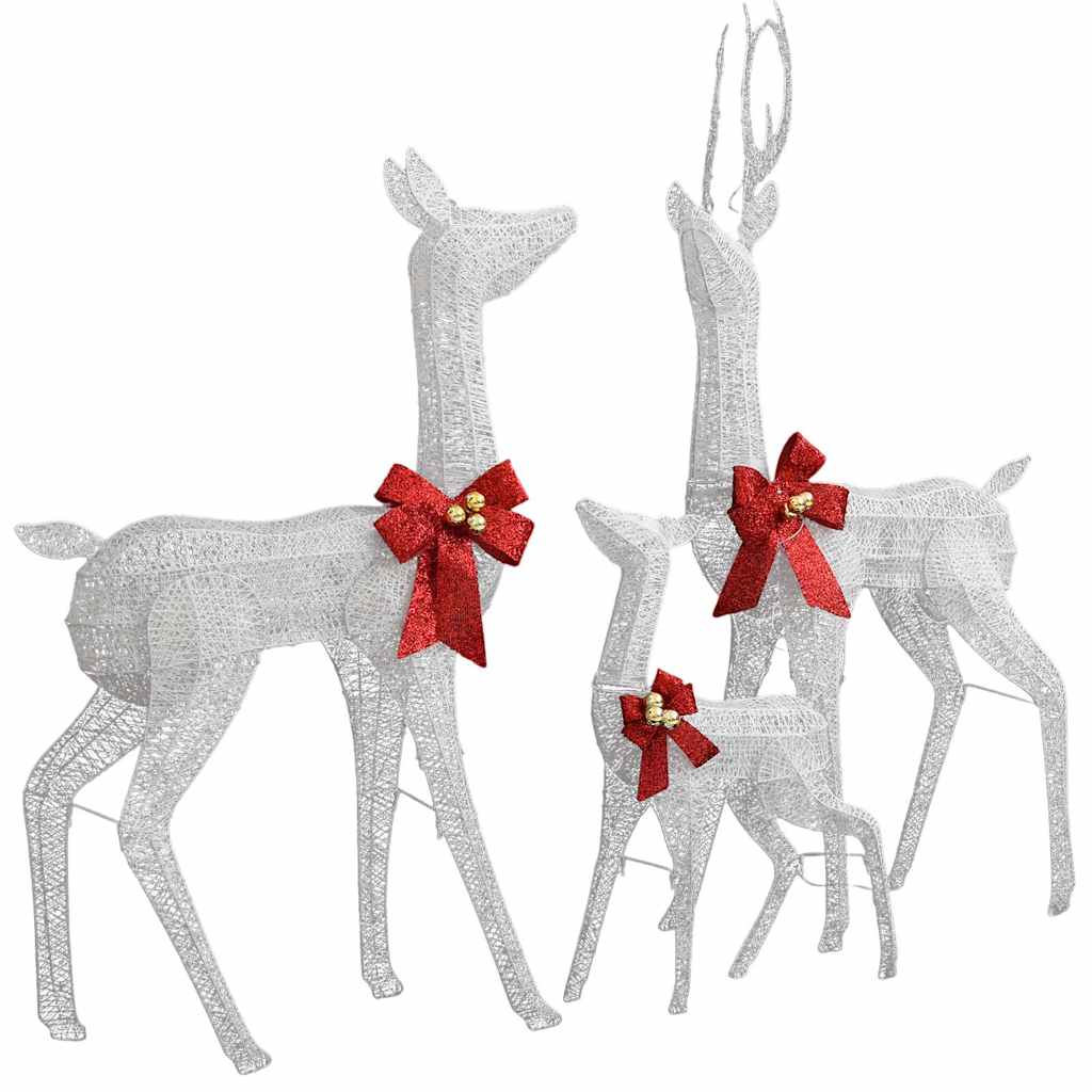 Família renas decorativas natal 201 luzes LED branco/prateado