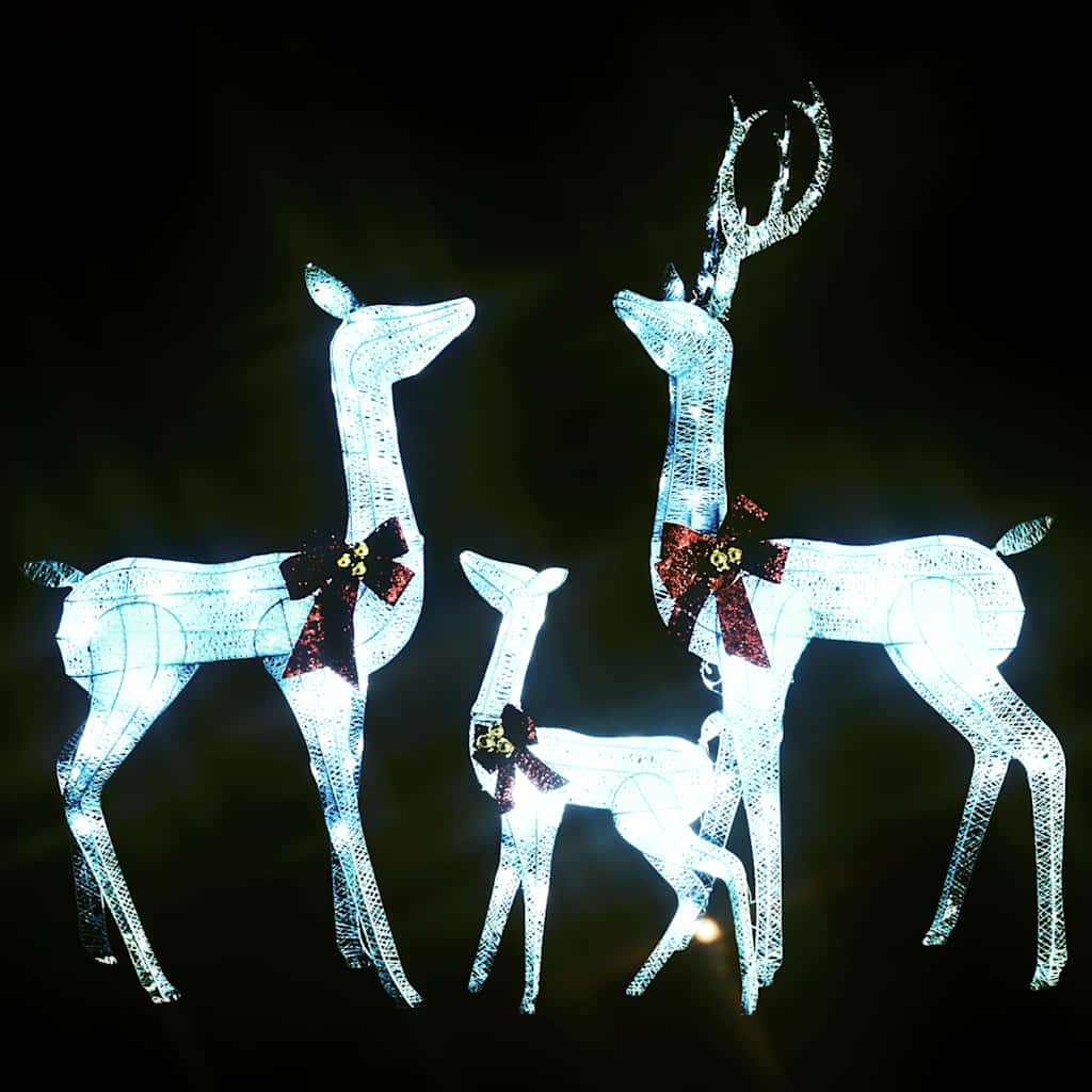 Família renas decorativas natal 201 luzes LED branco/prateado