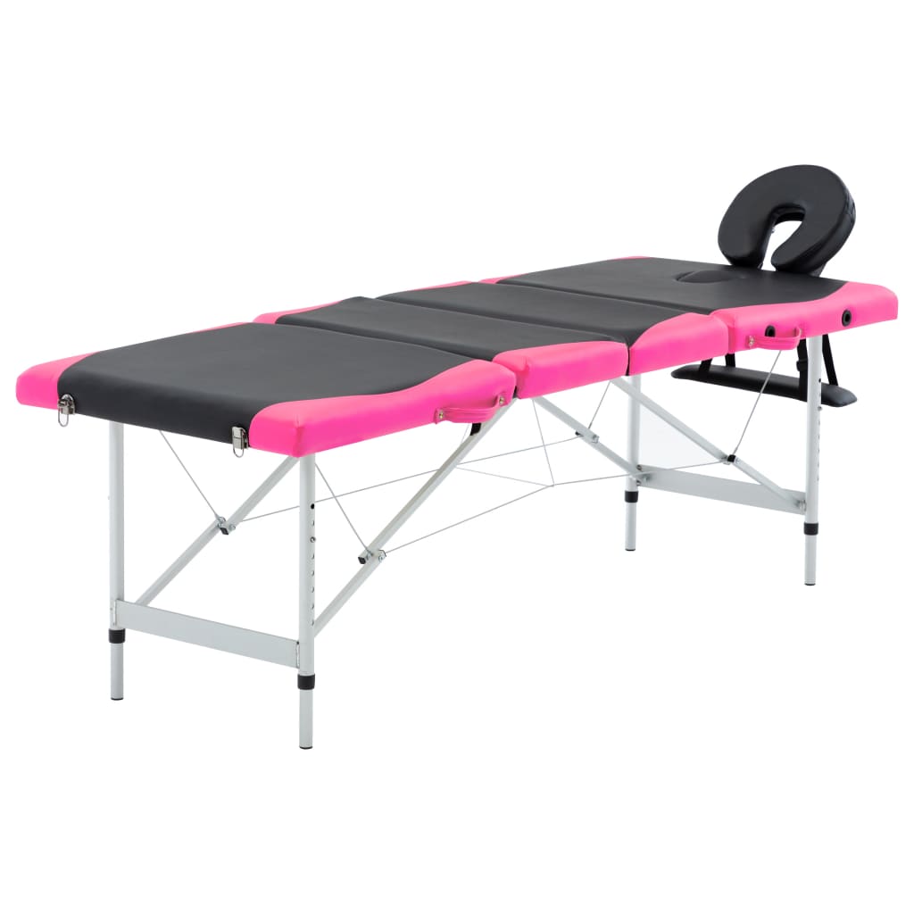 Mesa de massagem dobrável 4 zonas alumínio preto e rosa
