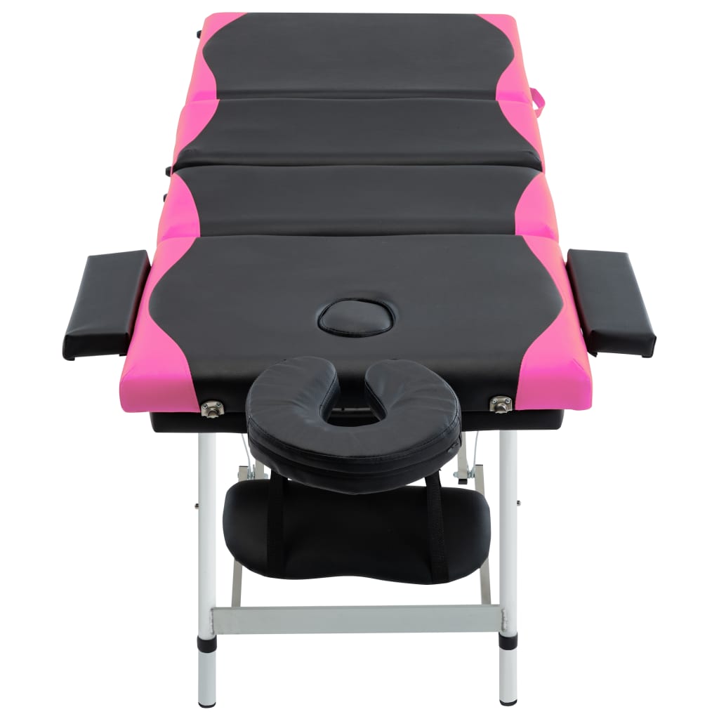 Mesa de massagem dobrável 4 zonas alumínio preto e rosa