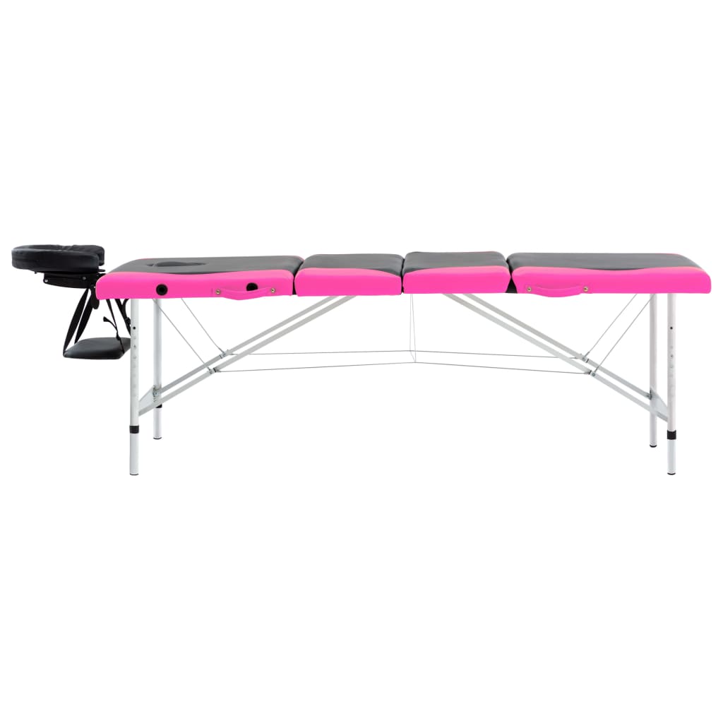 Mesa de massagem dobrável 4 zonas alumínio preto e rosa