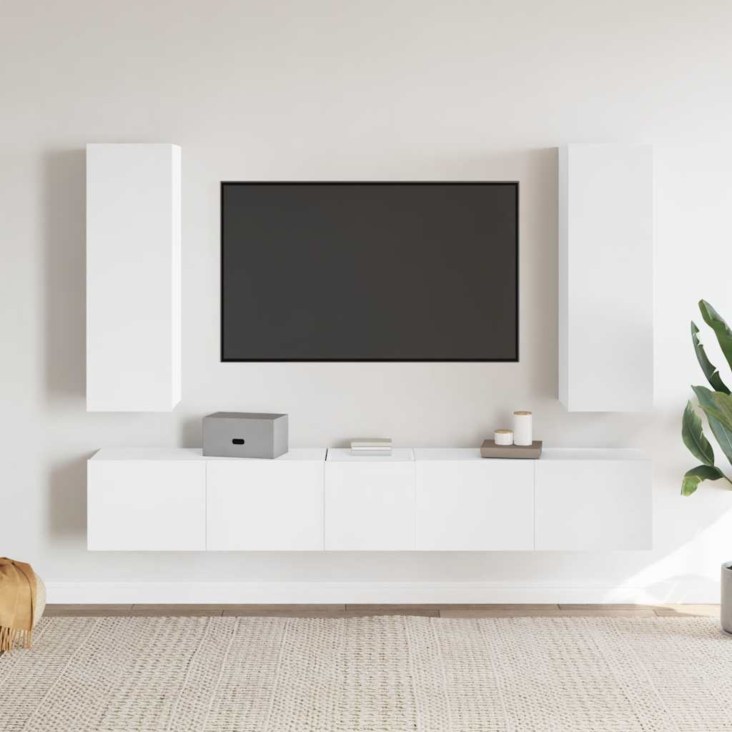 5 Pcs conjunto de móveis de TV derivados de madeira branco