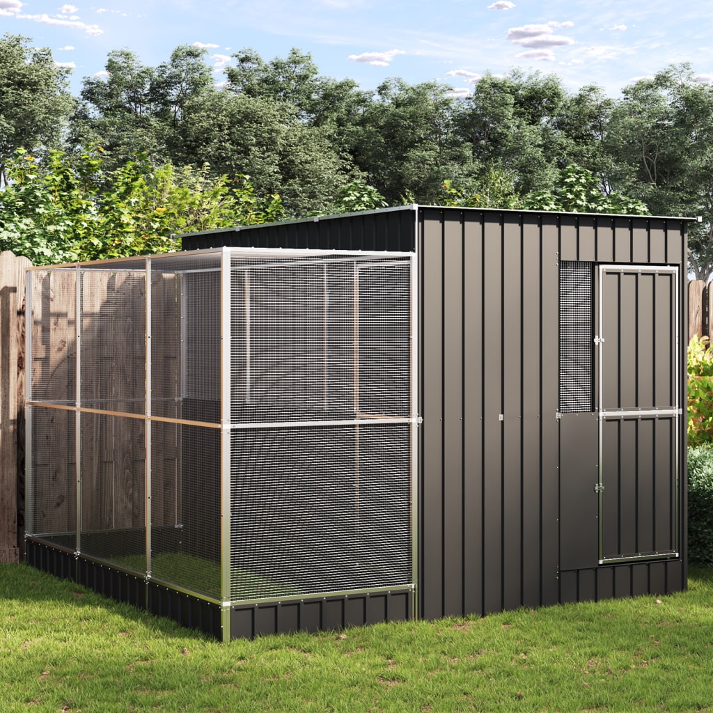 Aviário com extensão prata 290x303x216 cm aço