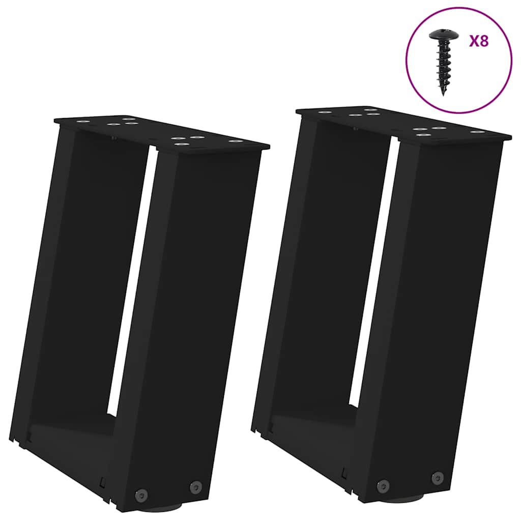 Pés para mesa de centro em formato de u, 2 peças, preto, 30x(30-31) cm, aço