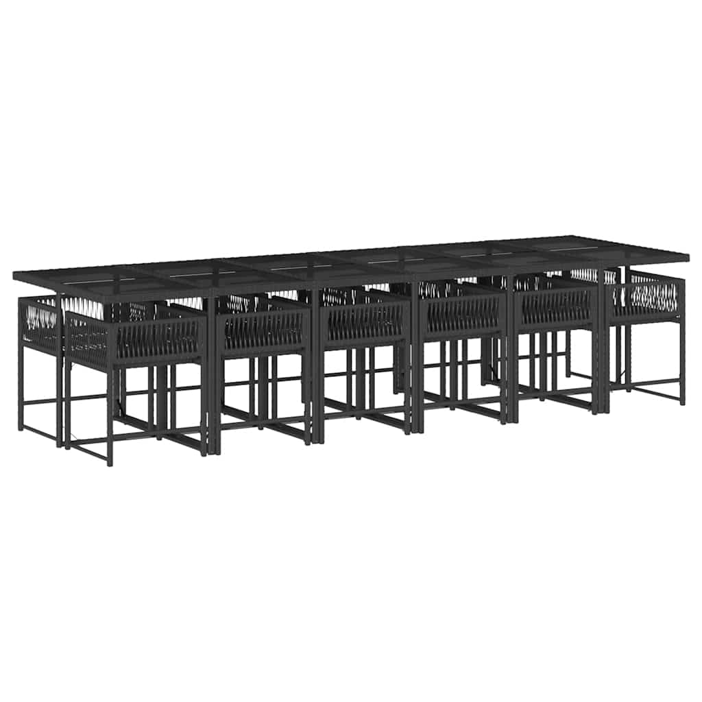 13 Pcs conjunto de jantar p/jardim com almofadões vime PE preto