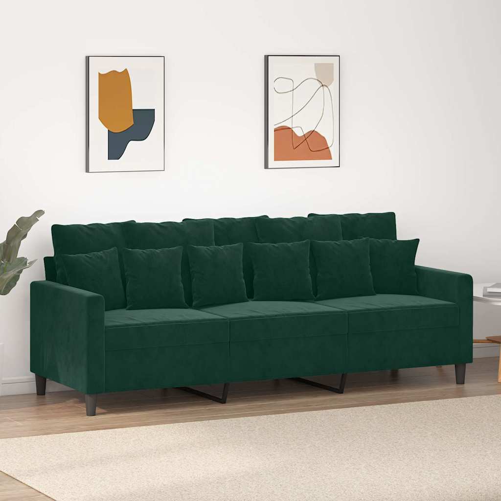 Sofá de 3 lugares 180 cm veludo verde-escuro