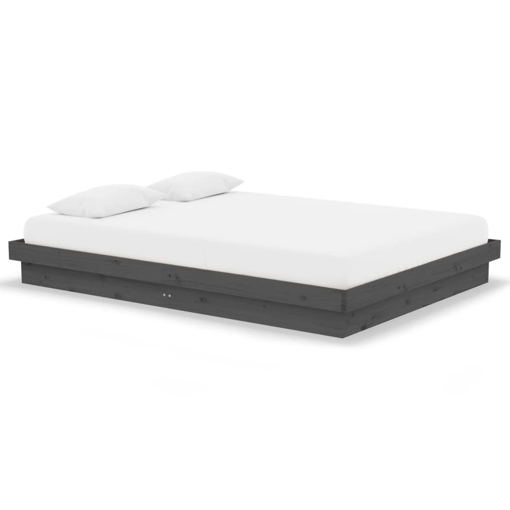 Estrutura de cama 140x190 cm madeira maciça cinzento
