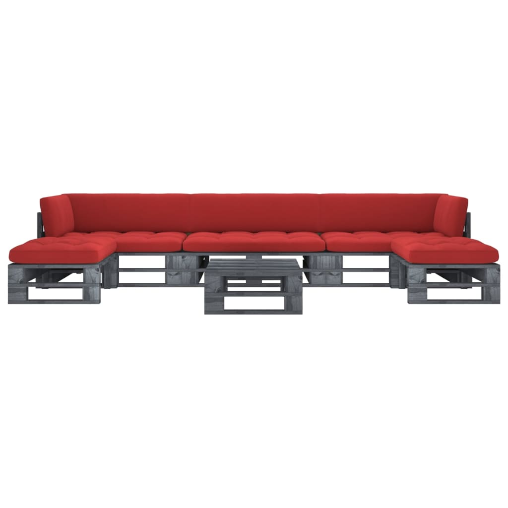 6 Pcs conj. lounge paletes c/ almofadões pinho impregnado cinza