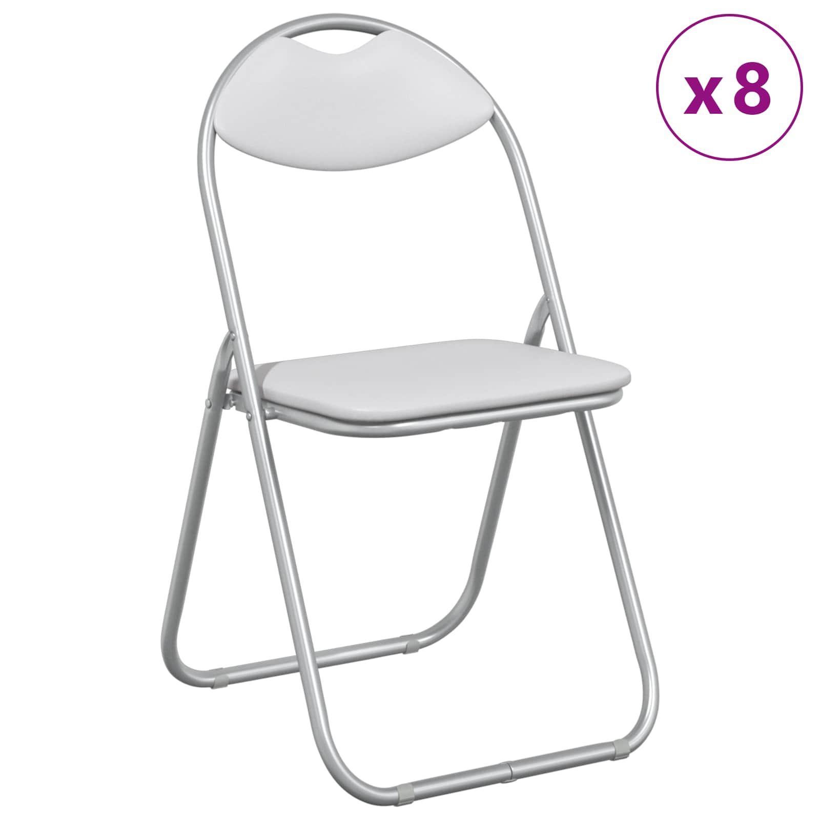 Cadeira dobrável 8 unid. couro sintético branco e cinza