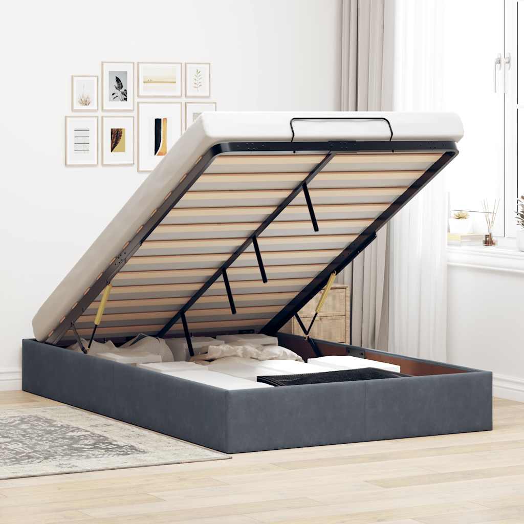 Otomano bed frame no colchão cinzento escuro 120x190 cm veludo