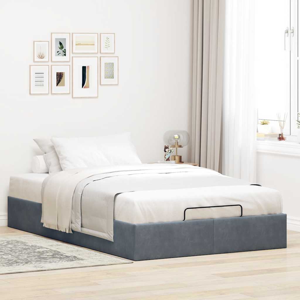 Otomano bed frame no colchão cinzento escuro 120x190 cm veludo