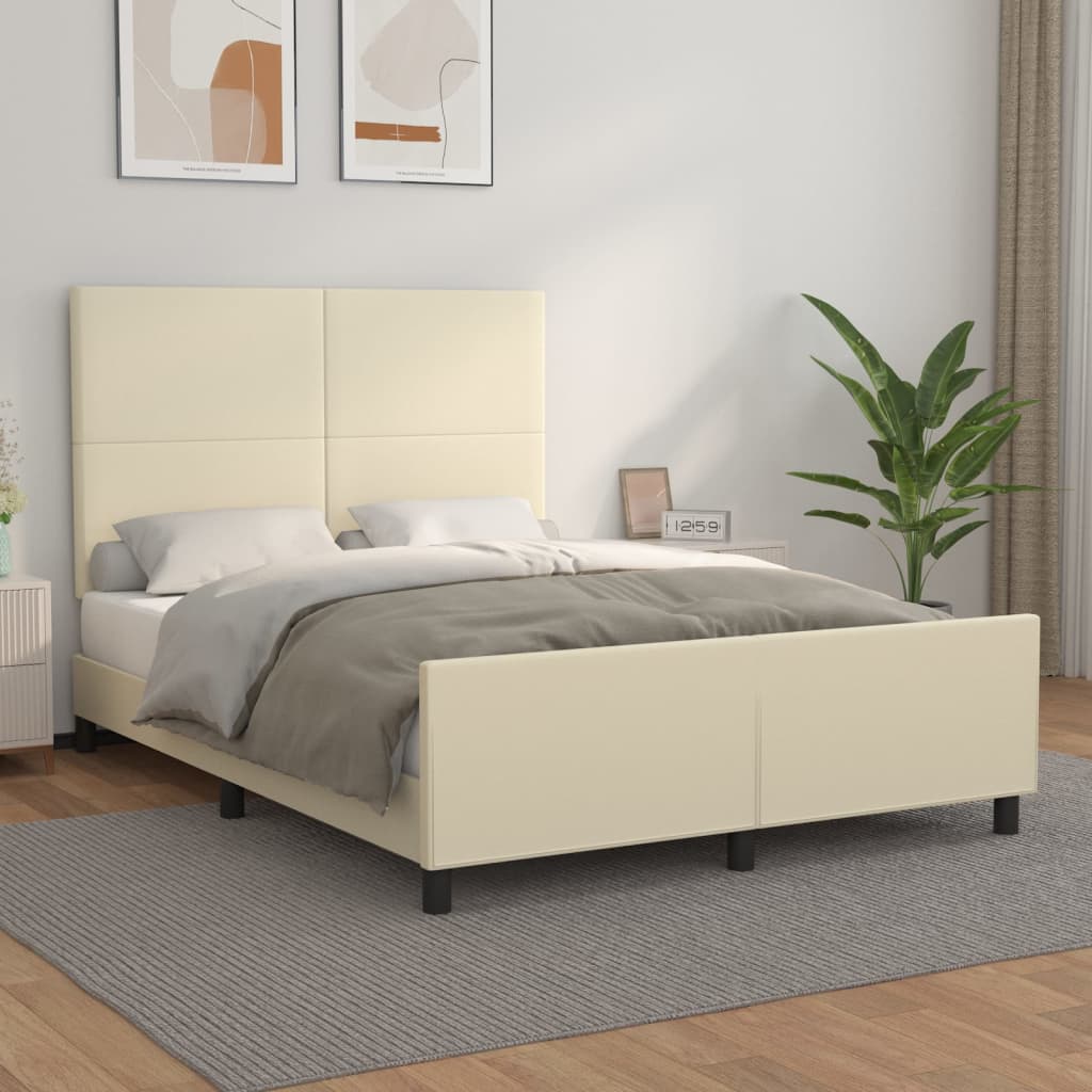 Estrutura de cama c/ cabeceira couro artificial 140x190cm creme