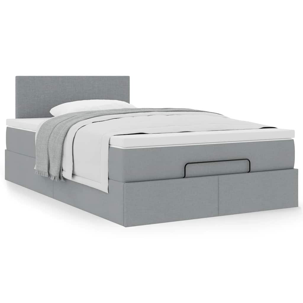 Cama otomana com colchão 120x200 cm tecido cinzento claro