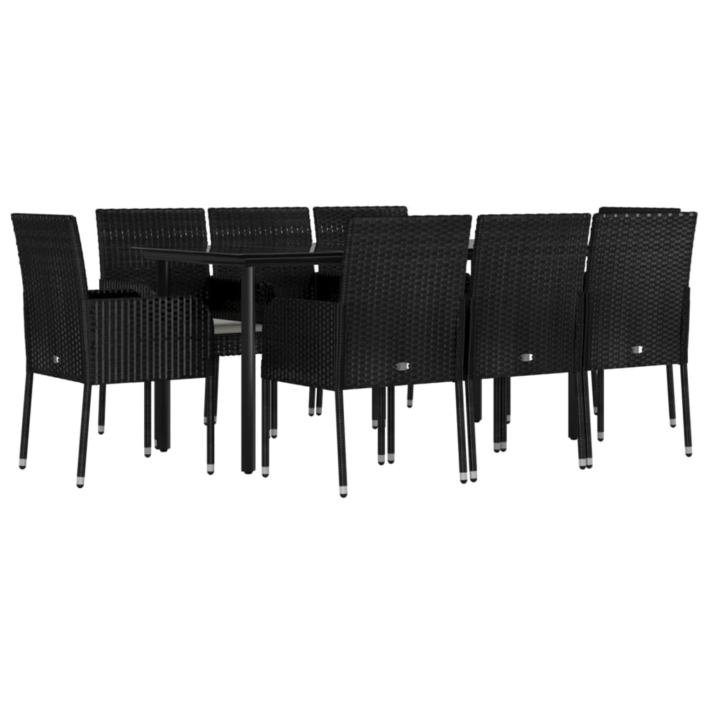 9 Pcs conjunto de jantar p/ jardim c/ almofadões vime PE preto