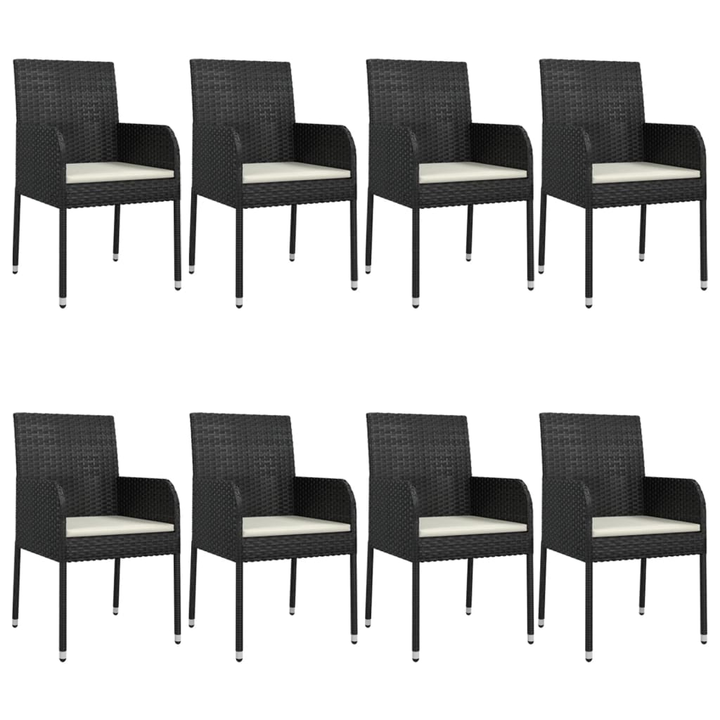 9 Pcs conjunto de jantar p/ jardim c/ almofadões vime PE preto