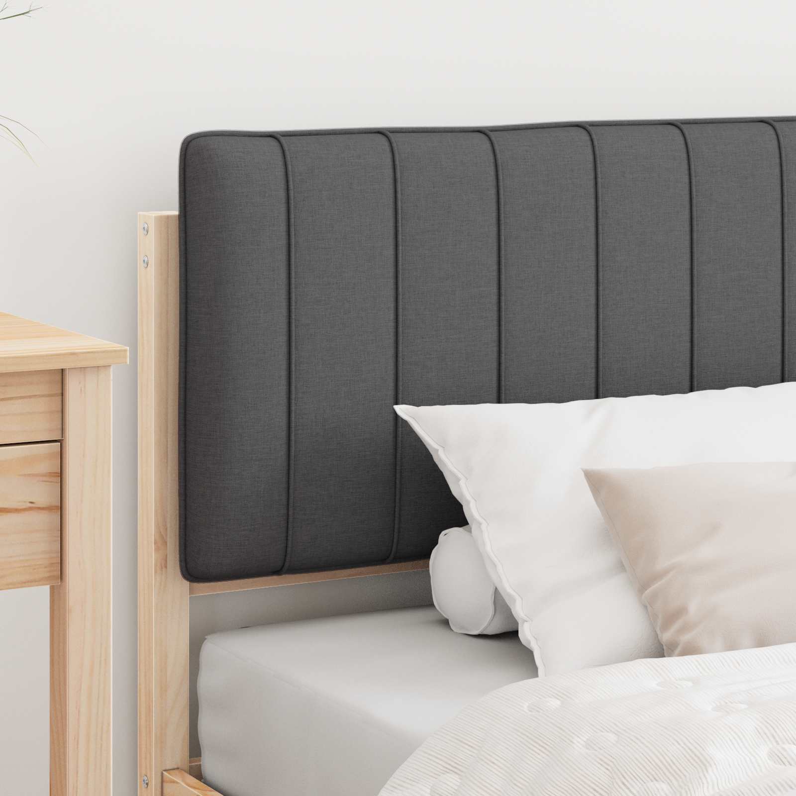 Estrutura de cama com cabeceira estofada cinza escuro