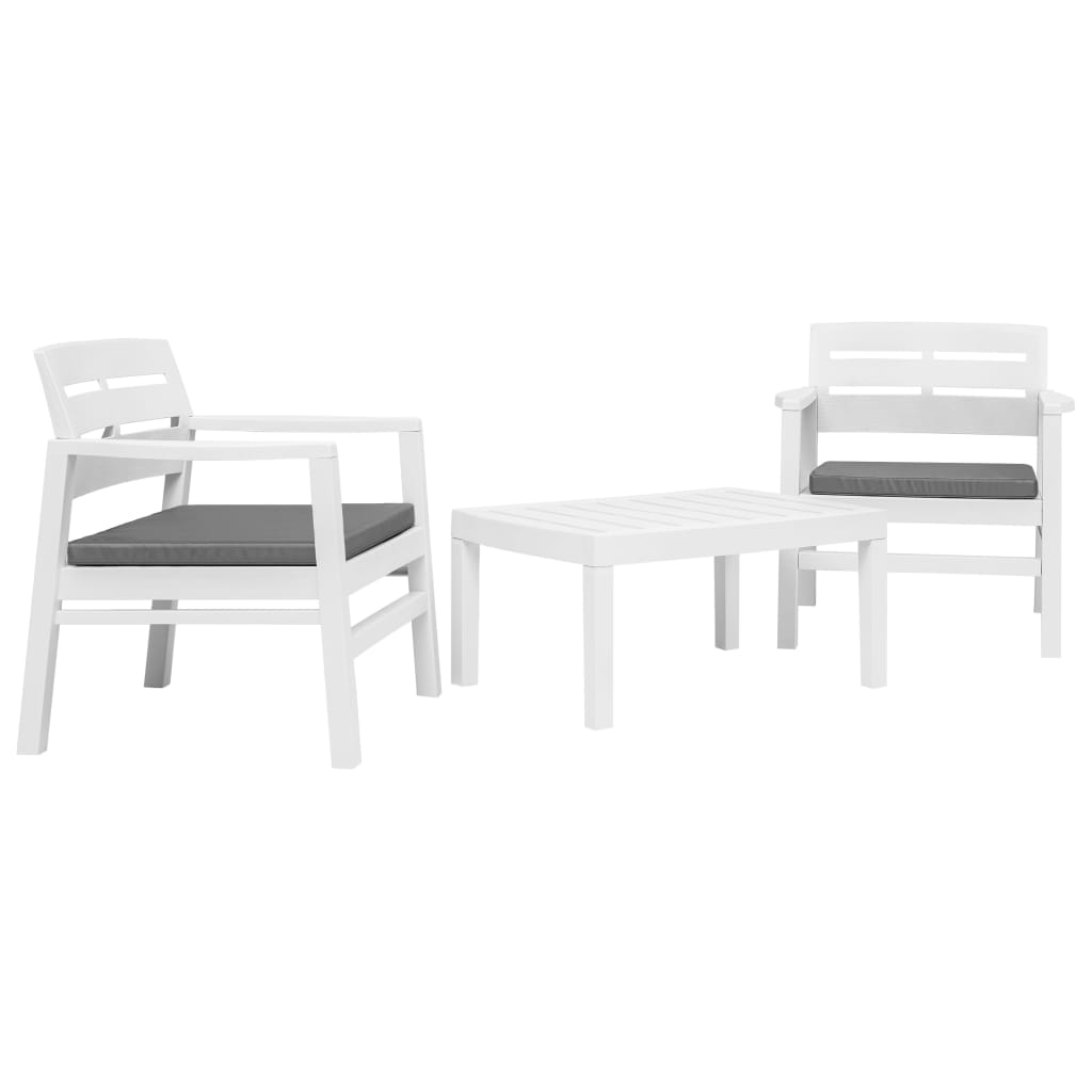 Conjunto lounge para jardim 3 pcs plástico branco
