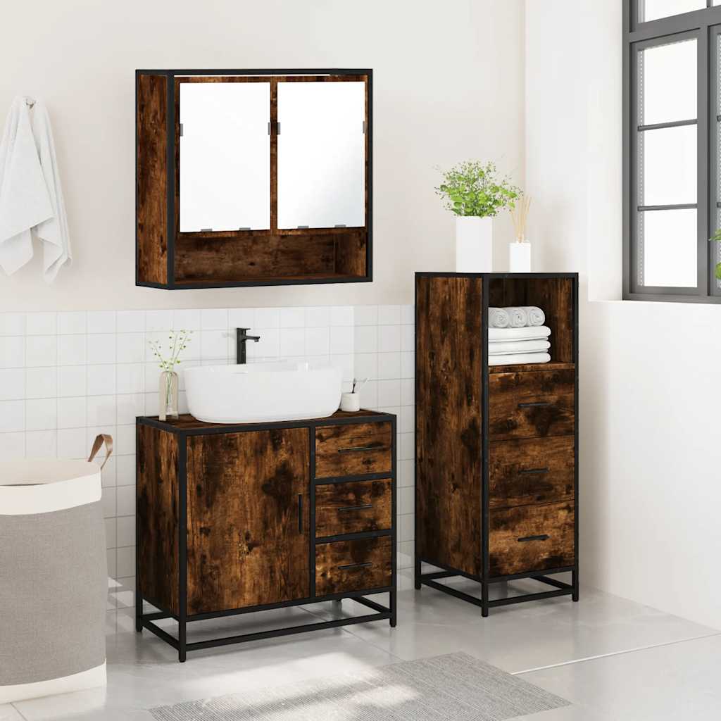 3 Pcs conjunto de móveis wc madeira processada carvalho fumado