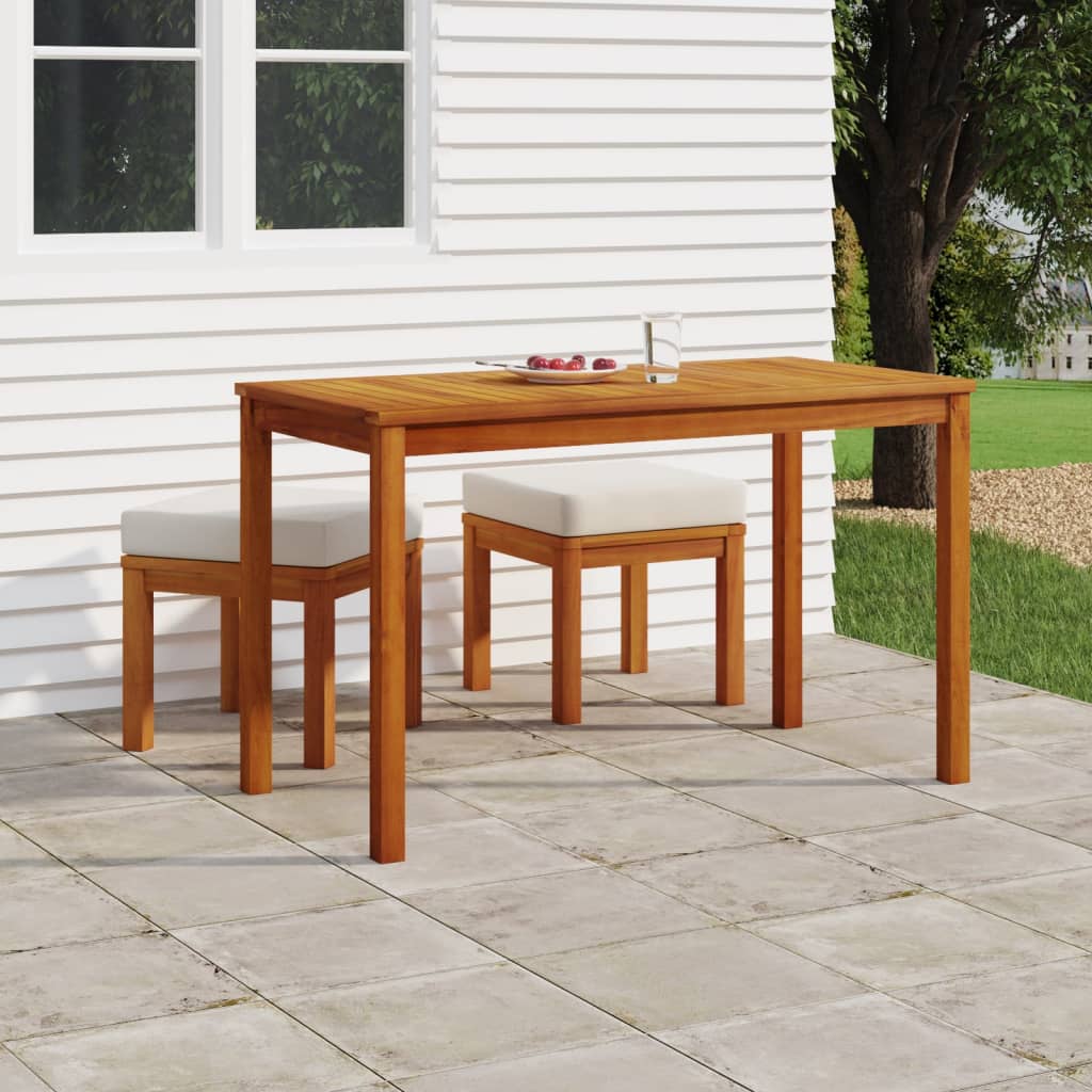 3 Pcs conjunto de jantar p/ jardim c/ almofadões acácia maciça