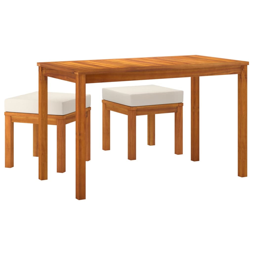 3 Pcs conjunto de jantar p/ jardim c/ almofadões acácia maciça