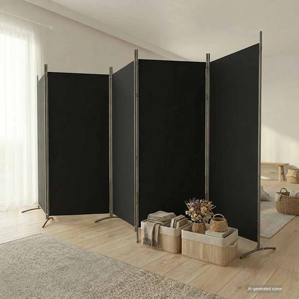 Divisória de quarto com 5 painéis 433x180 cm tecido preto