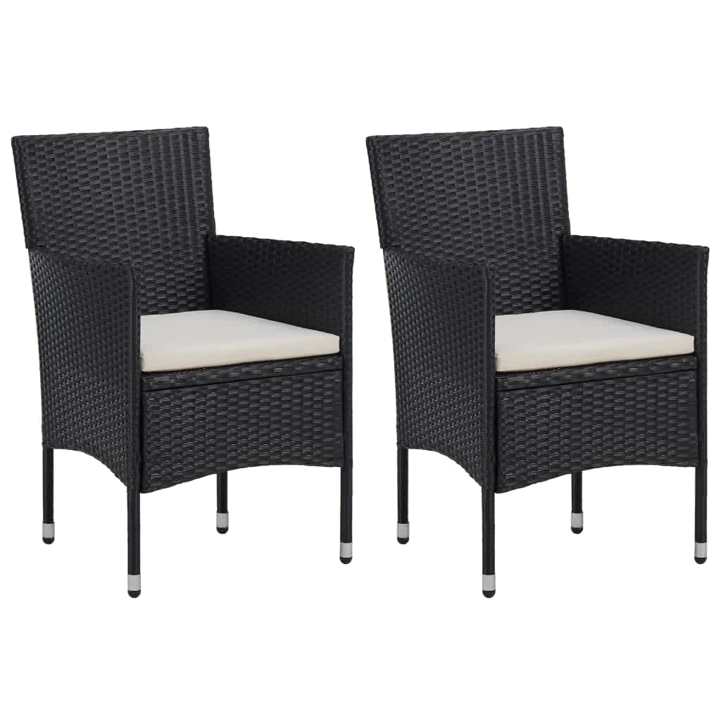 3 Pcs conjunto de jantar p/ jardim c/ almofadões vime PE preto