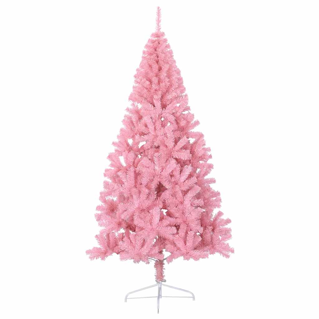 Meia árvore de natal artificial com suporte 210 cm PVC rosa