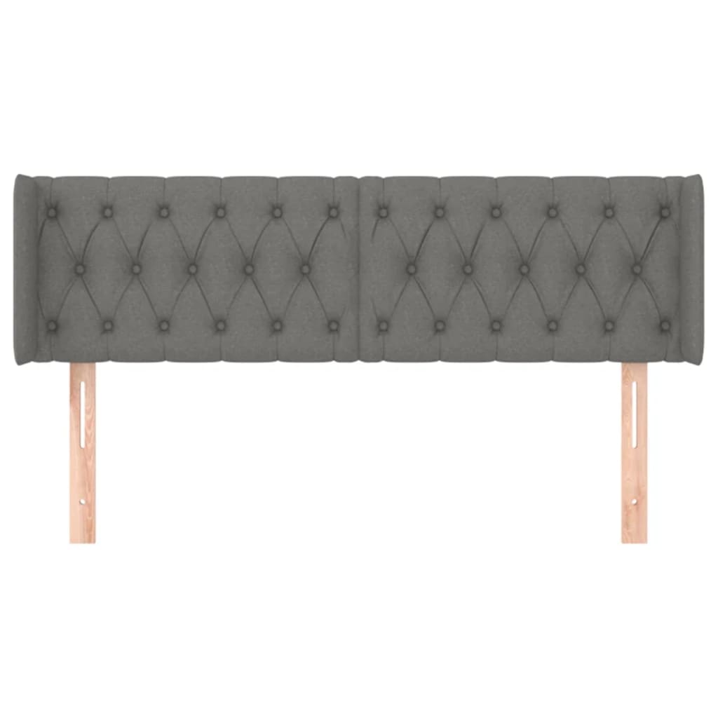 Cabeceira de cama c/ abas tecido 163x16x78/88cm cinzento-escuro