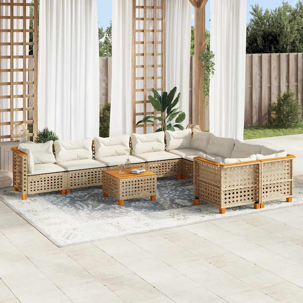 10 Pcs conjunto de sofás p/ jardim com almofadões vime PE bege