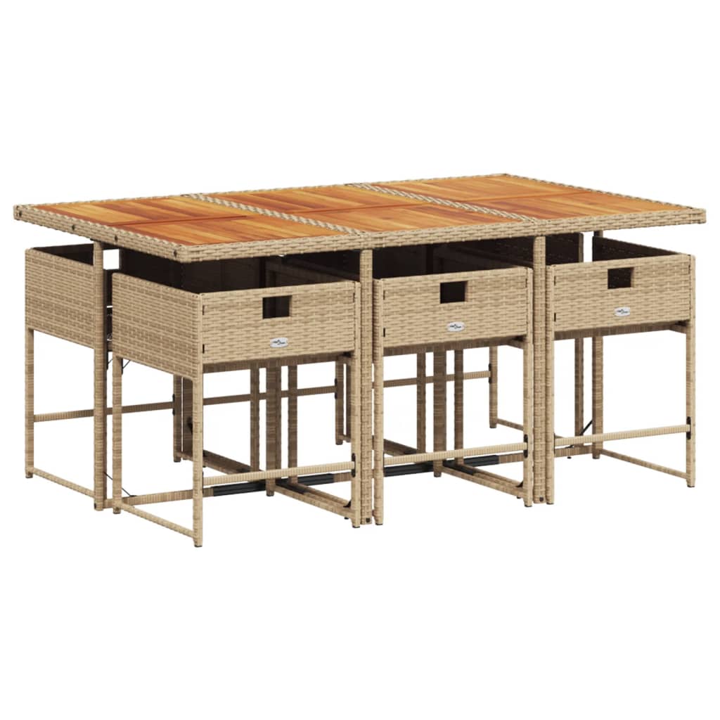 7 Pcs conjunto de jantar p/ jardim com almofadões vime PE bege