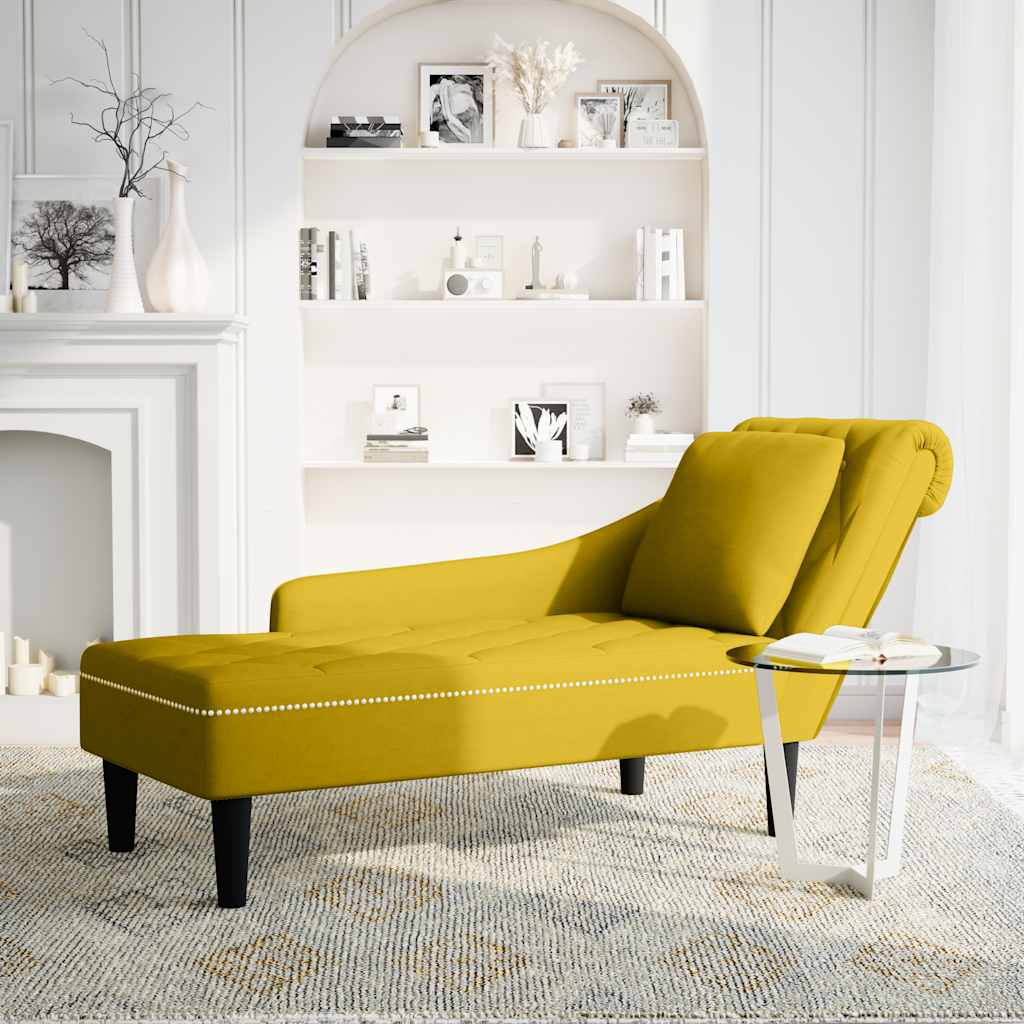 Chaise lounge c/almofada/apoio de braços direito veludo amarelo