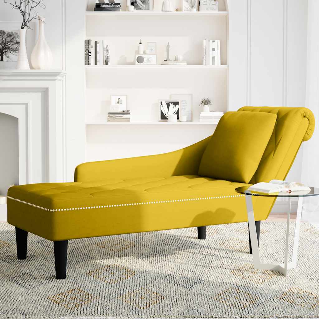 Chaise lounge c/almofada/apoio de braços direito veludo amarelo