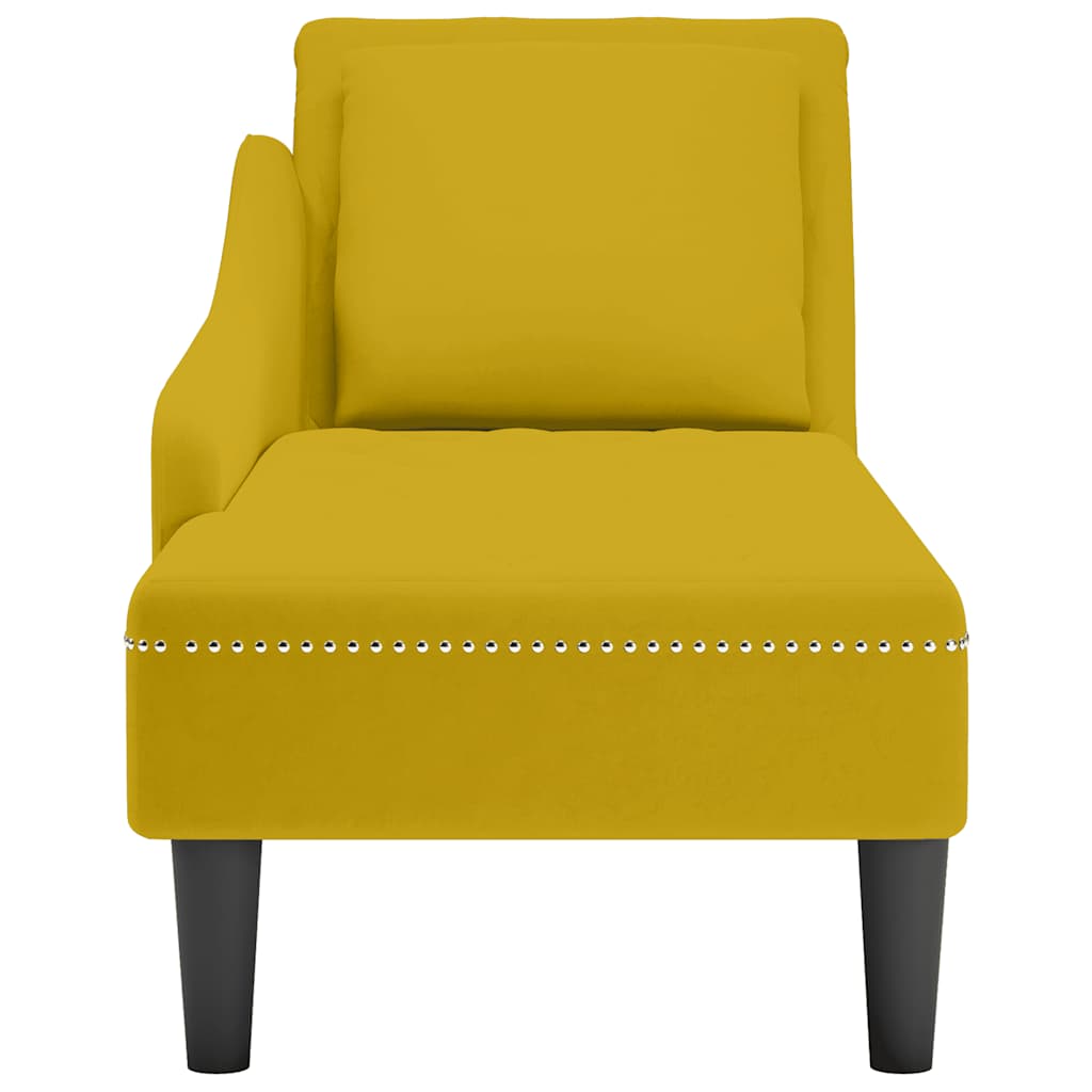 Chaise lounge c/almofada/apoio de braços direito veludo amarelo