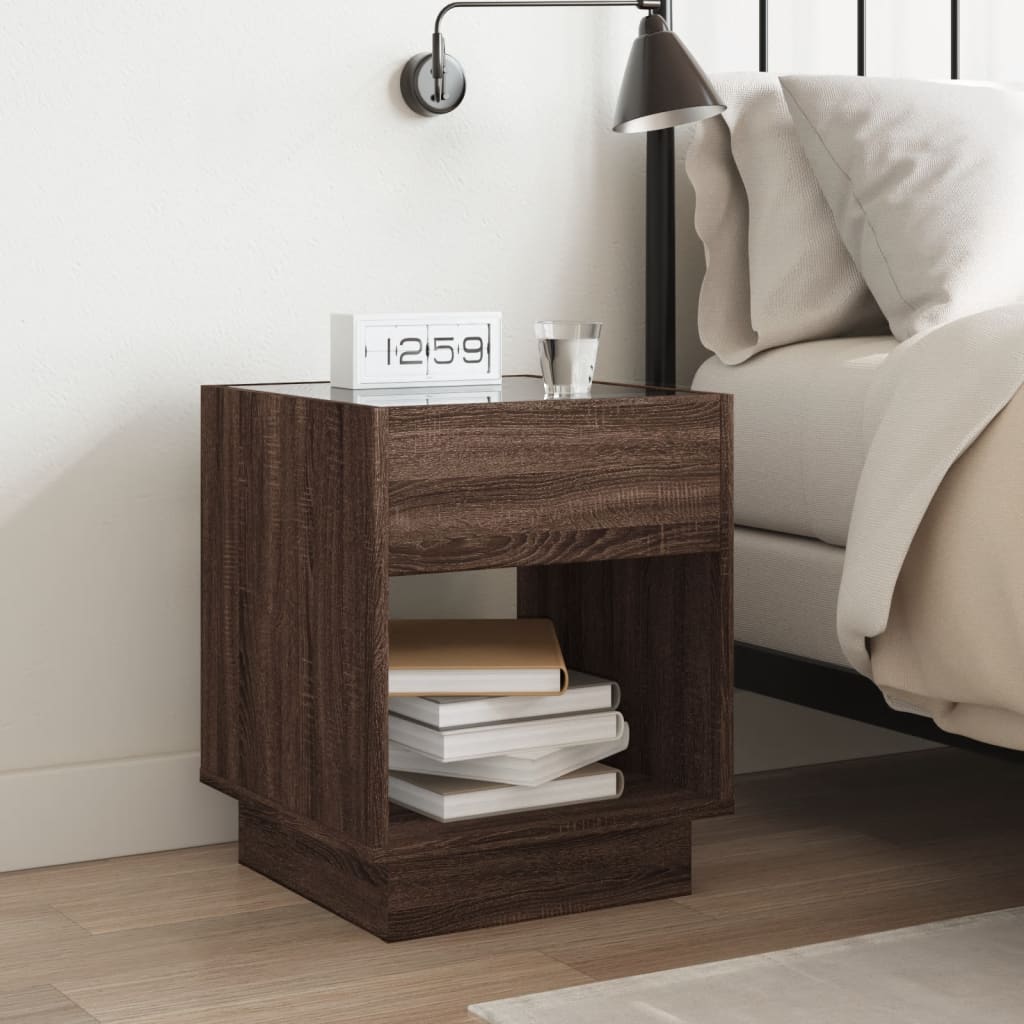 Mesa de cabeceira c/ LED infinity 40x40x50 cm carvalho castanho