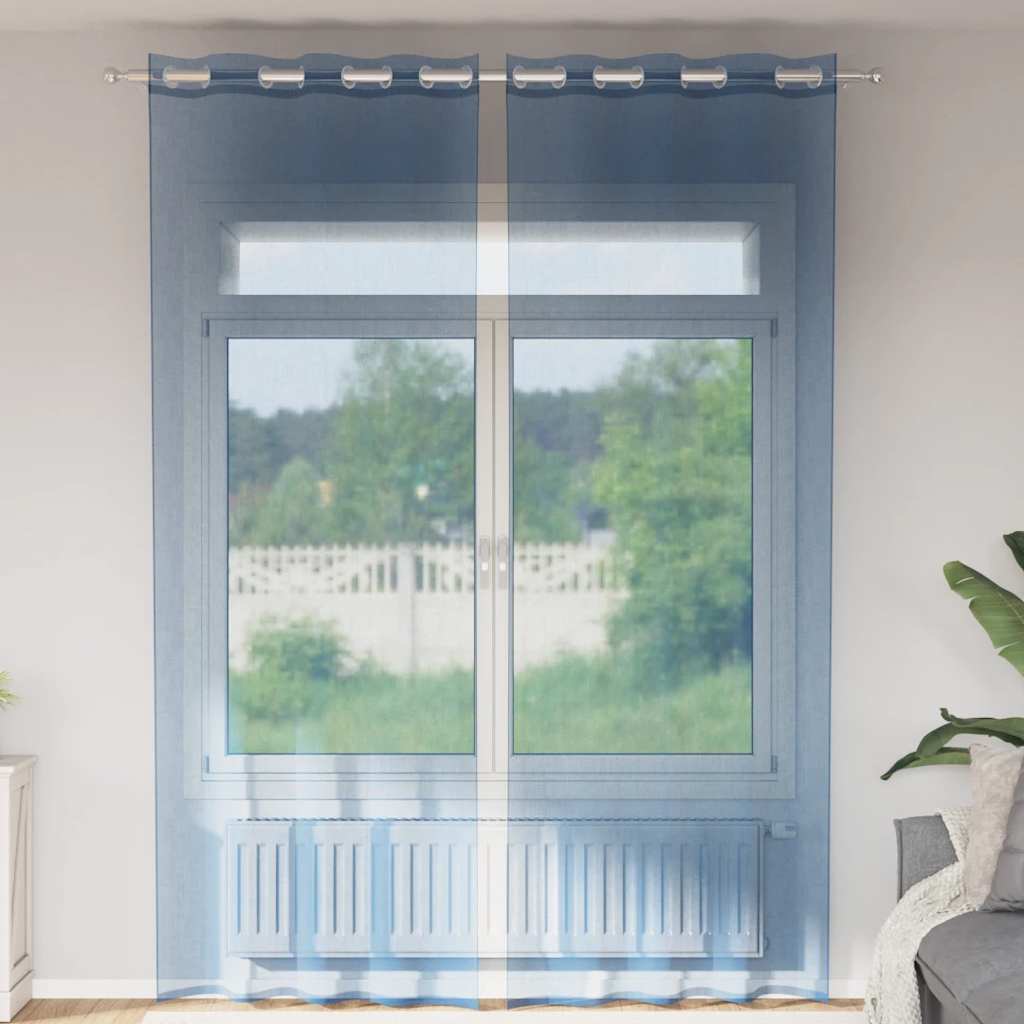 Cortinas de voile com ilhós 2 pcs azul real
