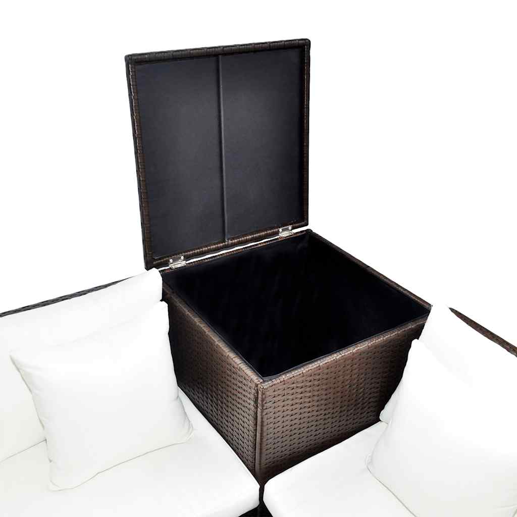 4 Pcs conjunto lounge jardim c/ almofadões vime PE castanho