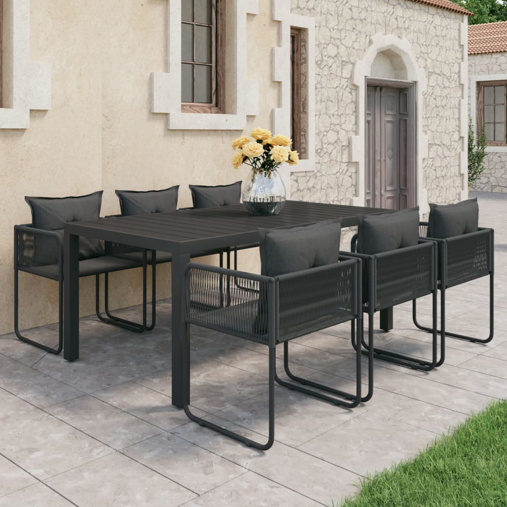 7 Pcs conjunto de jantar para jardim vime de PVC preto
