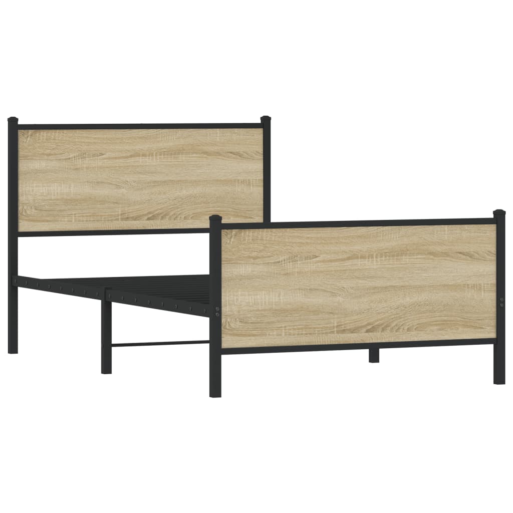 Estrutura de cama sem colchão 100x190 cm metal carvalho sonoma