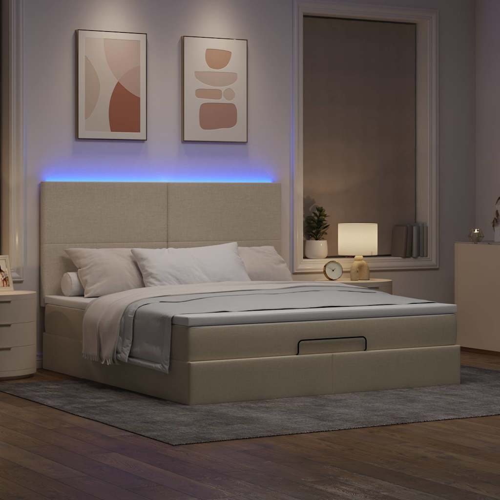 Estrutura de cama otomana com creme de colchão 180x200cm tecido