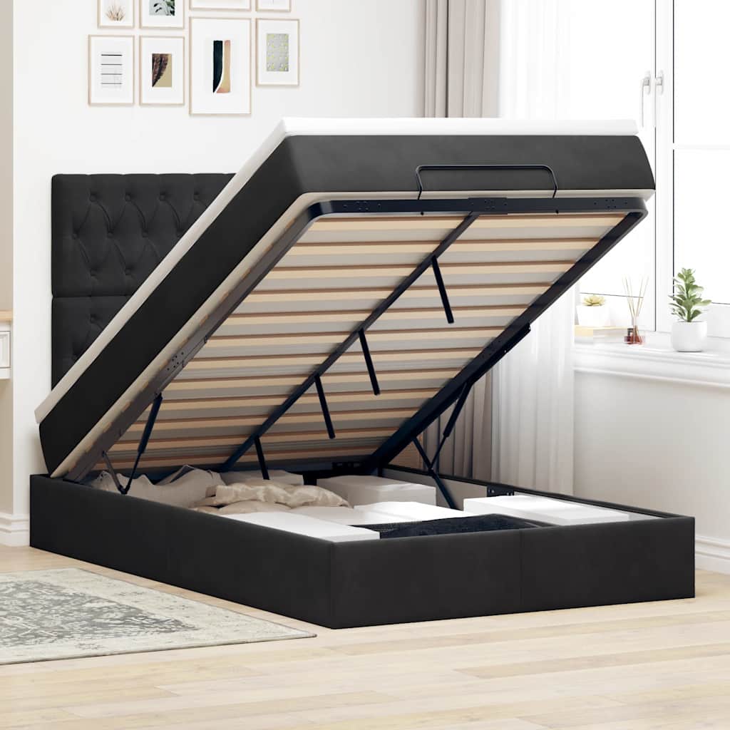 Estrutura de cama otomana com colchões preto 120x190 cm veludo