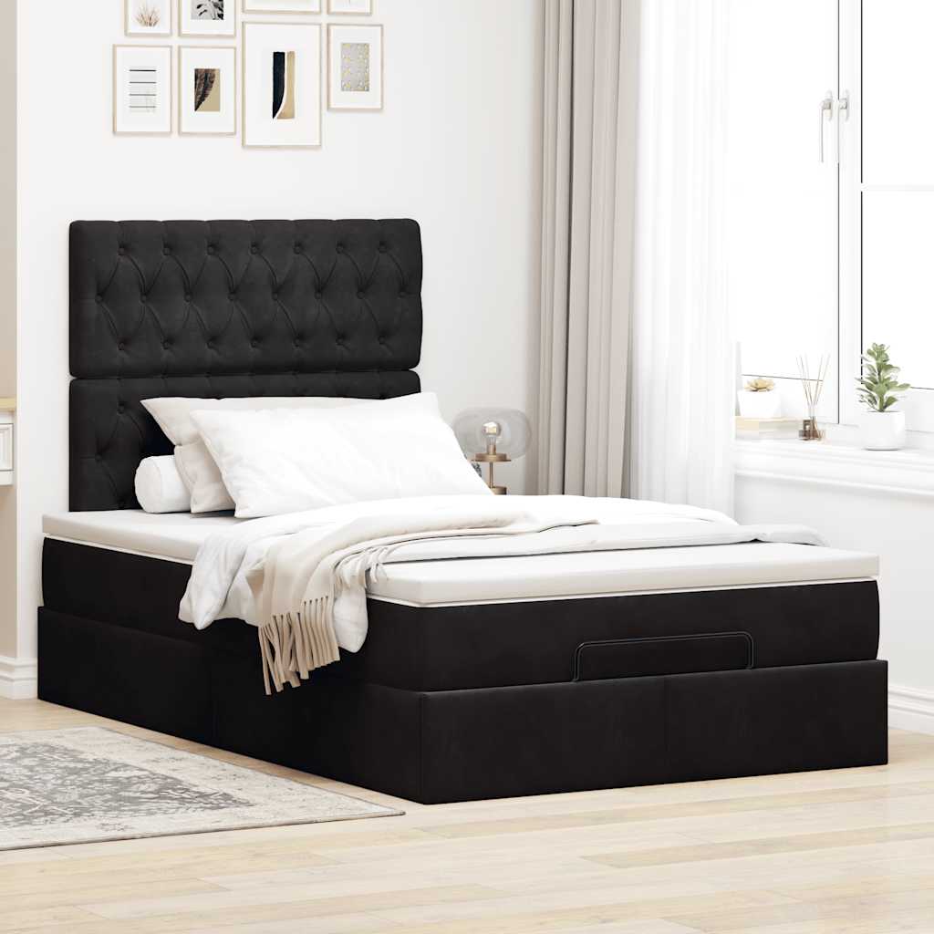 Estrutura de cama otomana com colchões preto 120x190 cm veludo
